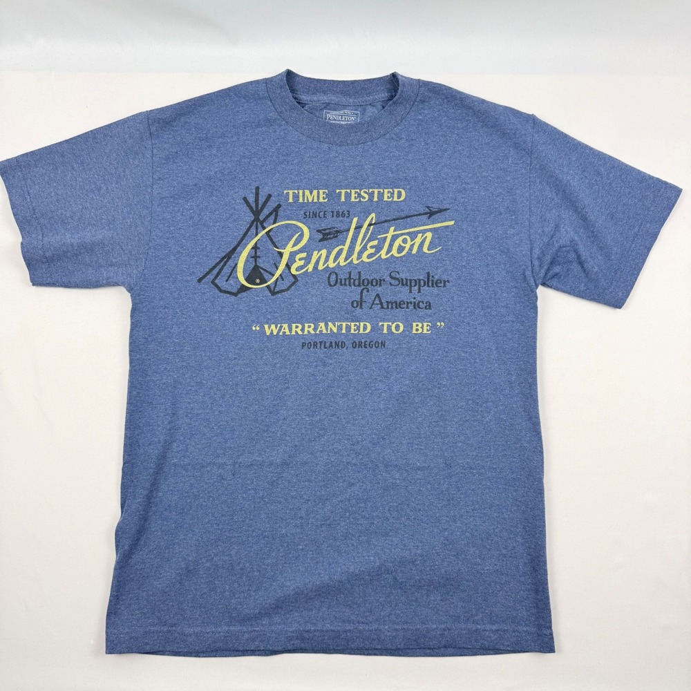Pendleton Mens Blue‎ Heather Graphic Tee Shirt Teepee Logo Small S/P 0299